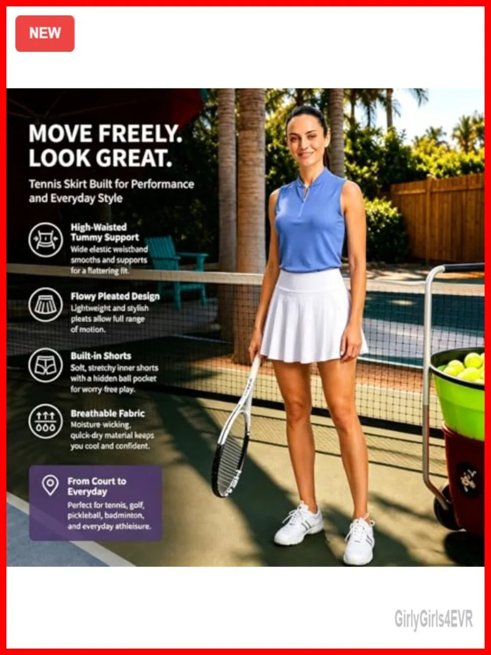 Pleated Tennis Skort with Inner Pockets High Waisted Athletic Golf Skirt